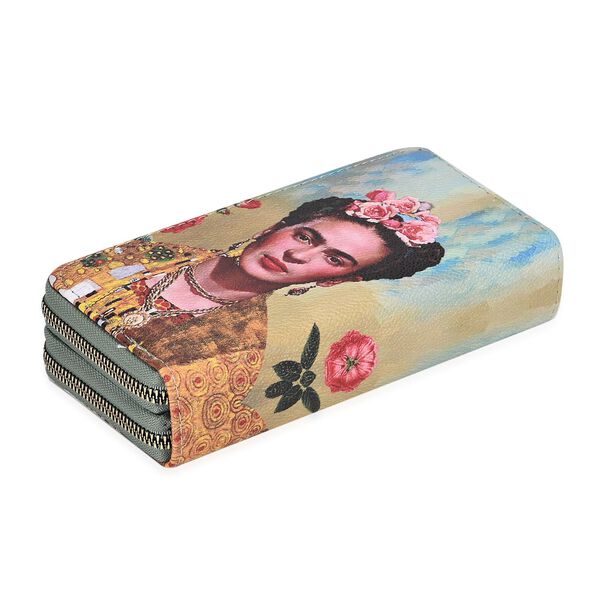 Frieda Kahlo Brieftasche mit doppeltem Rei&szlig;verschluss, mit mehreren Kartenf&auml;chern und RFID-Schutz, 19x10x4 cm, Beige image number 11