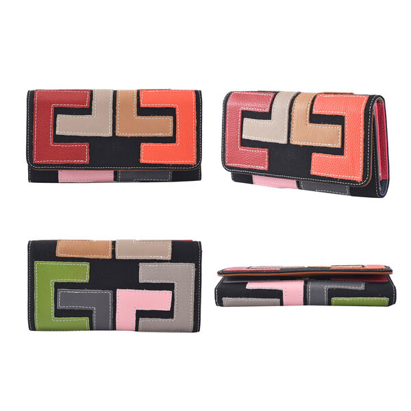 Chaos by Elsie: Patchwork Brieftasche aus 100% echtem Leder mit RFID Schutz, Rot und Orange image number 4