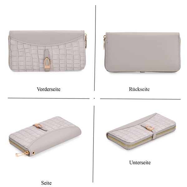 2-teiliges Geldbörsen-Set im Krokoprägungs-Design, Lange Geldbörse 20x10x3 cm und Bifold-Geldbörse 12x9x3,5 cm, Grau image number 4