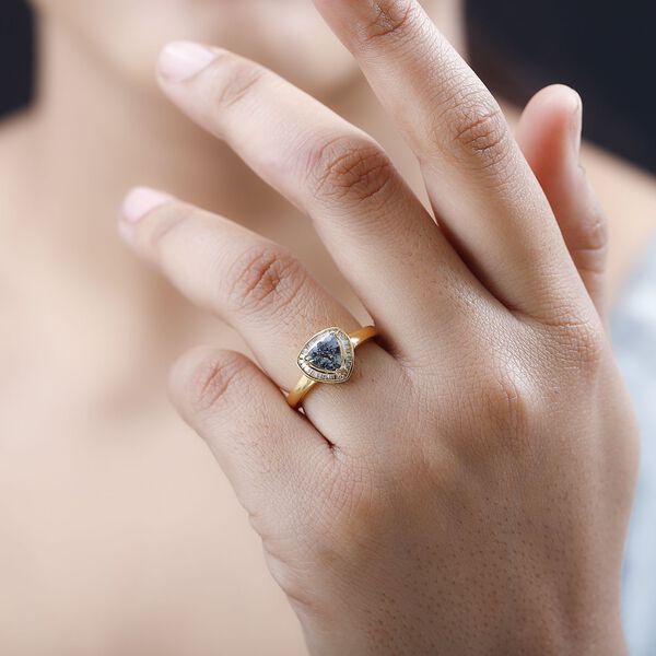 Gr&uuml;ner Tansanit, Wei&szlig;er Diamant Ring, 925 Silber Gelbgold Vermeil, (Gr&ouml;&szlig;e 17.00) ca. 1.14 ct image number 3