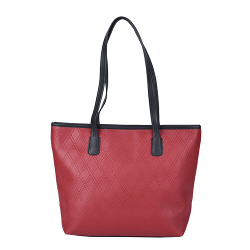 Moderne Handtasche aus naturfreundlichem Kunstleder, Karomuster, Weinrot image number 0