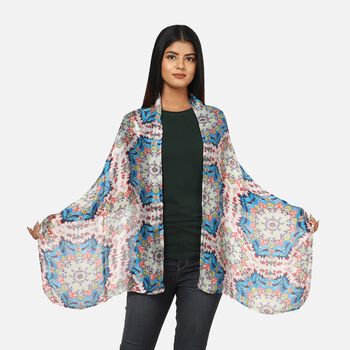 100% nat&uuml;rlicher Satin Seiden Schal, Mandala Muster, Blau