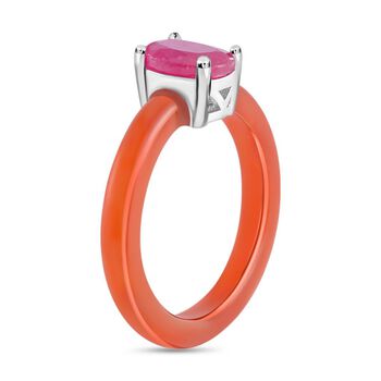 Rote Jade, Afrikanischer Rubin (Fissure gef&uuml;llt) Ring, 925 Silber rhodiniert (Gr&ouml;&szlig;e 20.00) ca. 9.50 ct