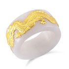 EXTREM SELTEN Natürliche Weiße Jade Drachen Ring 999er Gold (Größe 20.00) ca. 43.00 ct