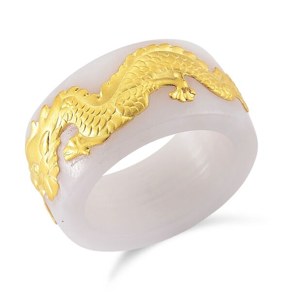 EXTREM SELTEN Nat&uuml;rliche Wei&szlig;e Jade Drachen Ring 999er Gold (Gr&ouml;&szlig;e 20.00) ca. 43.00 ct
