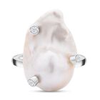 GP Regina Kollektion - Weiße Barockperle, blauer Saphir, weißer Zirkon Ring, 925 Silber rhodiniert (Größe 16.00)