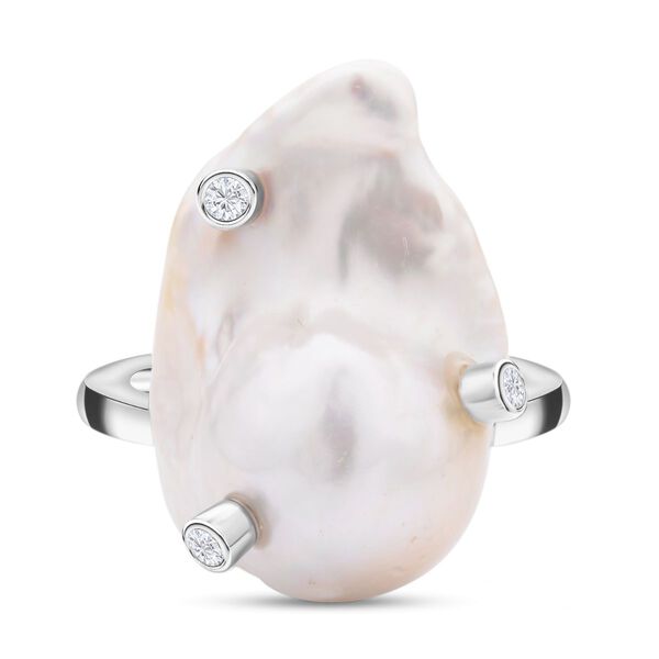 GP Regina Kollektion - wei&szlig;er Barockperle, blauer Saphir und Zirkon-Ring - 0,17 ct.