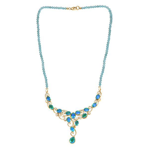 Pfau Quarz Triplett, blaue Apatit und Zirkon-Halskette, 45 cm - 57,03 ct. image number 5