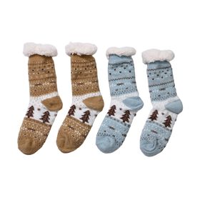 2er Set kuschelige Sherpa Socken, Tannenbäume