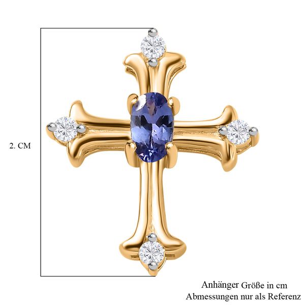 Tansanit und Moissanit Kreuz Anhänger, 925 Silber 750 Gelbgold Vermeil - 0,34 ct. image number 6