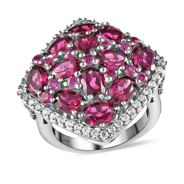 Rhodolith Granat und Zirkon-Cluster-Ring, 925 Silber platiniert, 8,70 ct. image number 4