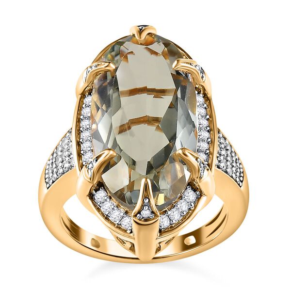 Prasiolith, Weißer Zirkon Ring, 925 Silber vergoldet, (Größe 17.00), ca. 9.93 ct image number 4