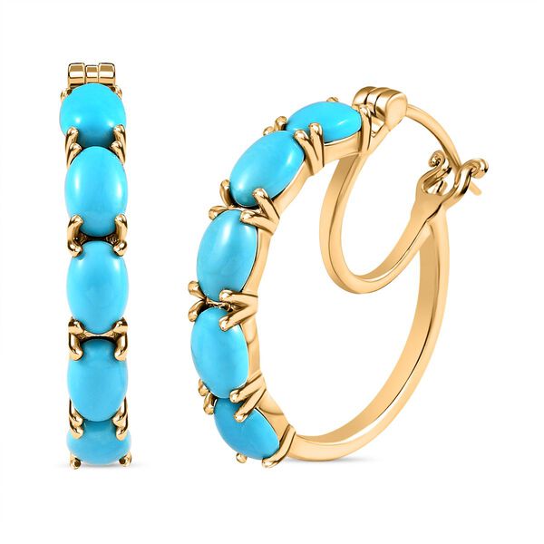 Amerikanische nat&uuml;rliche Sleeping beauty T&uuml;rkis Creolen, 925 Silber vergoldet ca. 4.25 ct image number 0