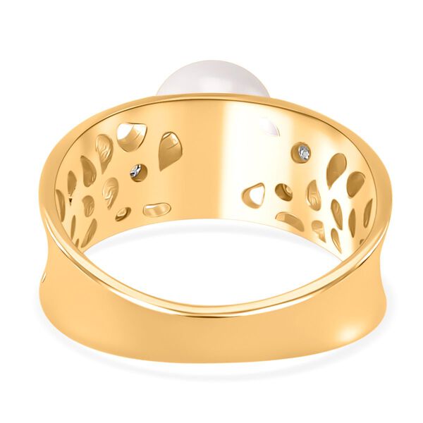 Wei&szlig;e Muschelkernperle, Moissanit Ring 925 Silber 750 Gelbgold Vermeil (Gr&ouml;&szlig;e 16.00) image number 5
