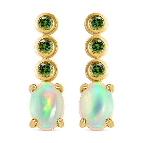 Natürliche, äthiopische Welo Opal und natürliche Chromdiopsid-Ohrringe, 925 Silber vergoldet ca. 1.42 ct image number 0