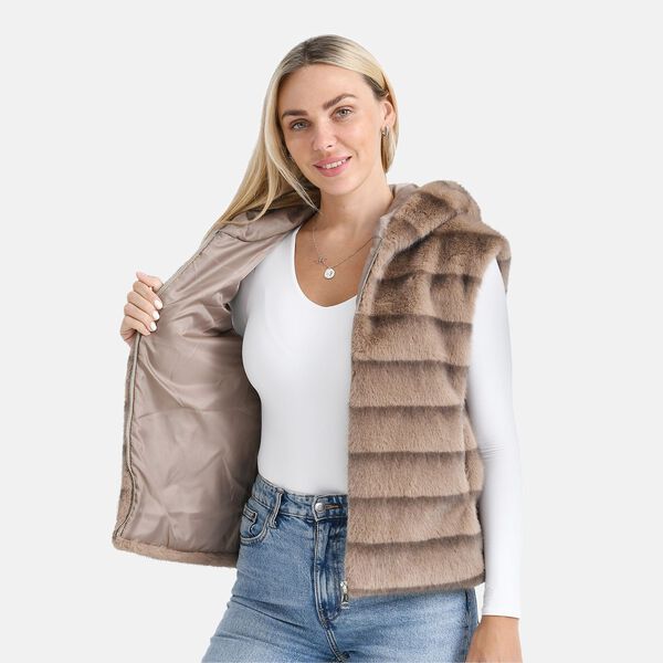 Weste mit Kapuze aus Webpelz, Einheitsgröße, Hellbraun image number 5