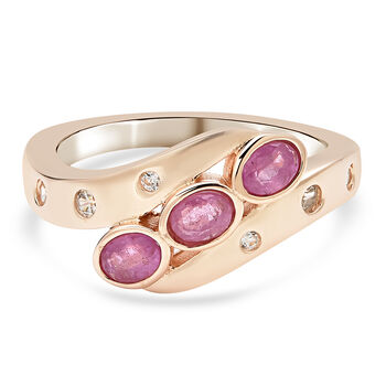 Ilakaka Rosa Saphir (Fissure gef&uuml;llt) und Zirkon Bypass-Ring, 925 Silber ros&eacute;vergoldet (Gr&ouml;&szlig;e 16.00) ca. 0,99 ct