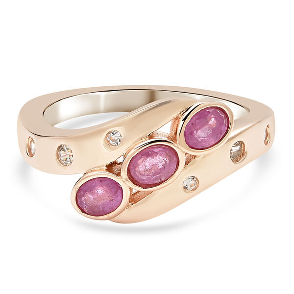 Ilakaka Rosa Saphir (Fissure gef&uuml;llt) und Zirkon Bypass-Ring, 925 Silber ros&eacute;vergoldet