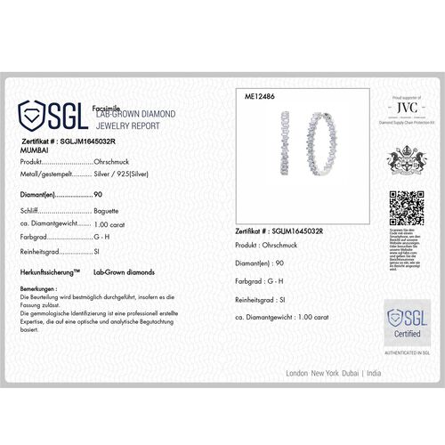 LUXURIANT DIAMOND - Lab Grown Diamant SI Ohrringe 925 Silber rhodiniert (10-15 Werktage Lieferzeit) ca. 1.08 ct image number 4