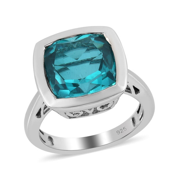 Capri Blau Triplett Quarz Solitär Ring 925 Silber Platin-Überzug image number 4