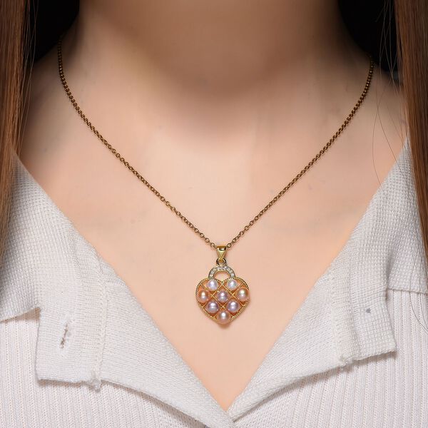 Mehrfarbige Süßwasser Perle, Weißer Zirkonia Schmuckset Messing, Reines Kupfer vergoldet image number 2