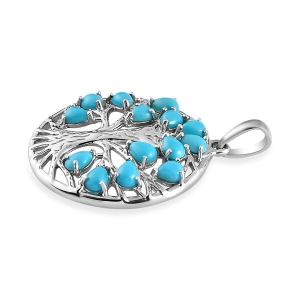 Amerikanischer natürlicher Sleeping Beauty Türkis Baum des Lebens Anhänger in Silber image number 4