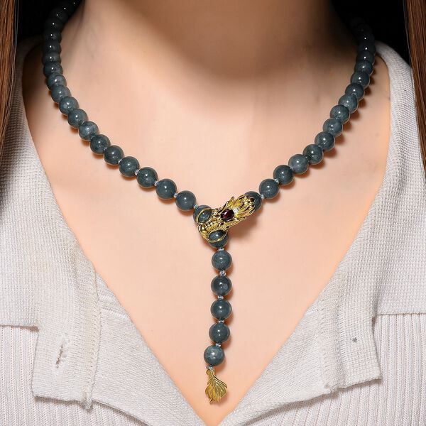 D'Joy Natürlicher Olmek Jadeit, Roter Granat Halskette ca. 50 cm + 5 cm Extender, 925 Silber vergoldet image number 2