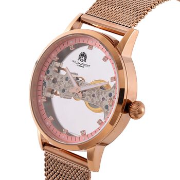 WILLIAM HUNT Wasserdichte Uhr mit Automatikwerk und Netzarmband in Goldton, 24cm