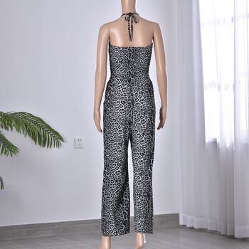 Halsausschnitt Jumpsuit, braun mit Leopardenmuster
