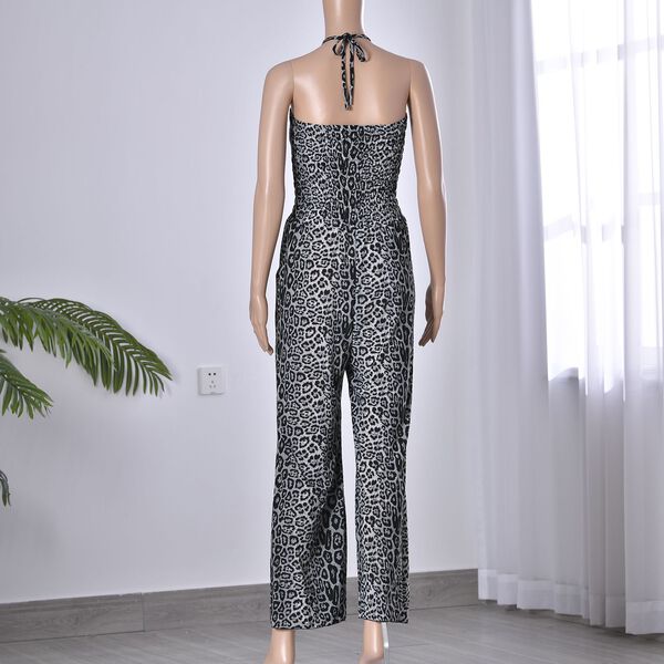 Halsausschnitt Jumpsuit, braun mit Leopardenmuster image number 2