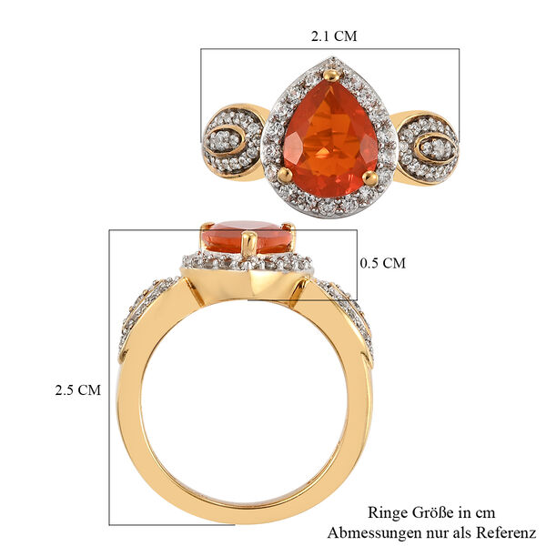 Purpurroter Feueropal und wei&szlig;er Zirkon-Ring, 925 Silber Gelbgold Vermeil  ca. 1,77 ct image number 6