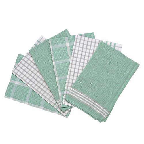 Set of 6 cotton woven kitchen towel Size-35x55 cms Color - Green