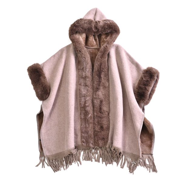 Winter- und Herbst-Poncho aus Kunstfell, Kamelfarben