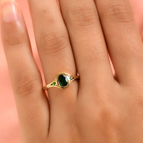 Nat&uuml;rlicher Chromdiopsid Ring 925 Silber vergoldet  ca. 0,90 ct image number 3