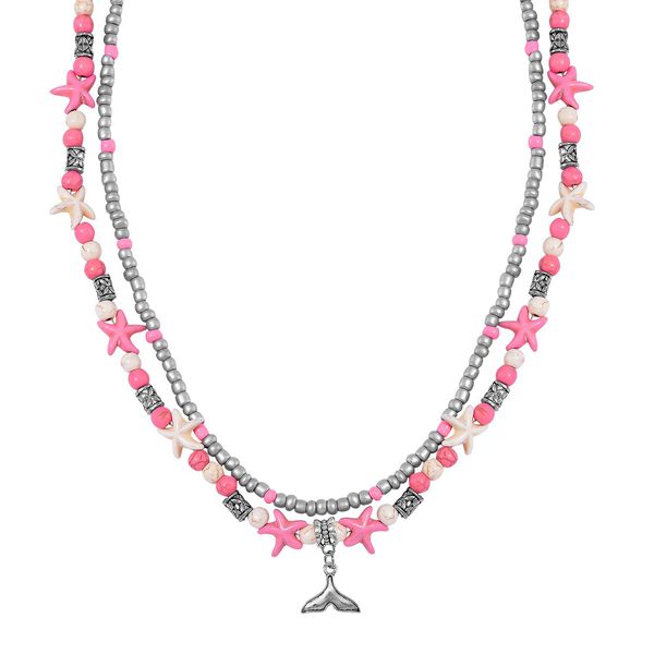 2er Set - Almandin, Weißer Howlit Halskette ca. 50 cm + 5 cm Extener, Antik-silber-Plattierung ca. 111.05 ct image number 0