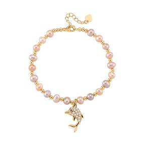 Mehrfarbige Süßwasser Perle, Zirkonia Armband ca. Flexibles cm Messing Standard