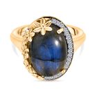 AAA Labradorit, Wei&szlig;er Zirkon Ring Messing, (Gr&ouml;&szlig;e 19.00) ca. 7.32 ct