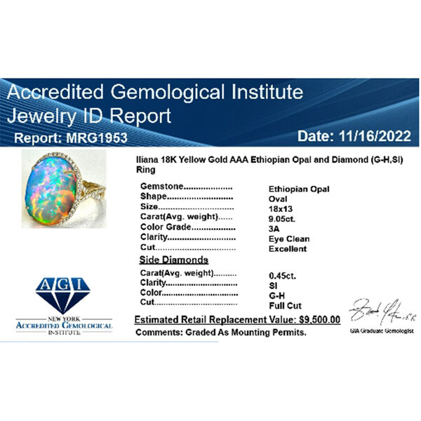 ILIANA zertifiziert und geprüft AAA natürlicher, äthiopischer Welo Opal und SI GH Diamant Ring in 750 Gold - 9,50 ct. image number 10