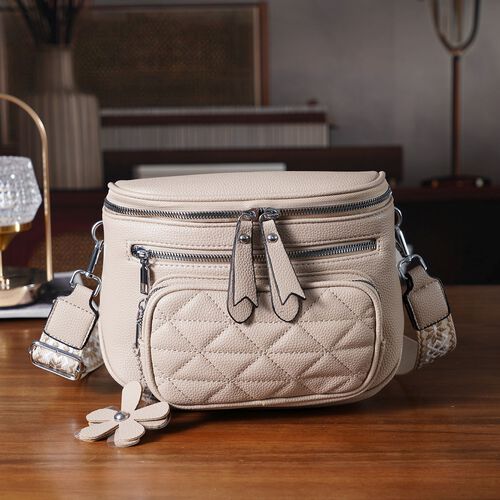 "Life style Color:Khaki /Profile:cross body bag wall(exterior):PU   Lining(interior): polyester; Pockets(exterior):zipped-3,pocket-1; Pockets(interior):zipped-1,slid-1 Measurement:22*8*19 cm      " image number 1