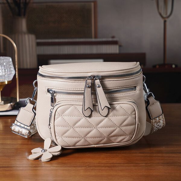 PU Crossbody Tasche mit gemustertem Riemen, 22x8x19cm, Beige image number 2