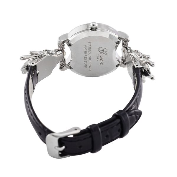 GENOA TIME V2 Kristall Uhr mit japanischem Miyota-Uhrwerk und schwarzem Lederarmband in Silberton, 24cm image number 6