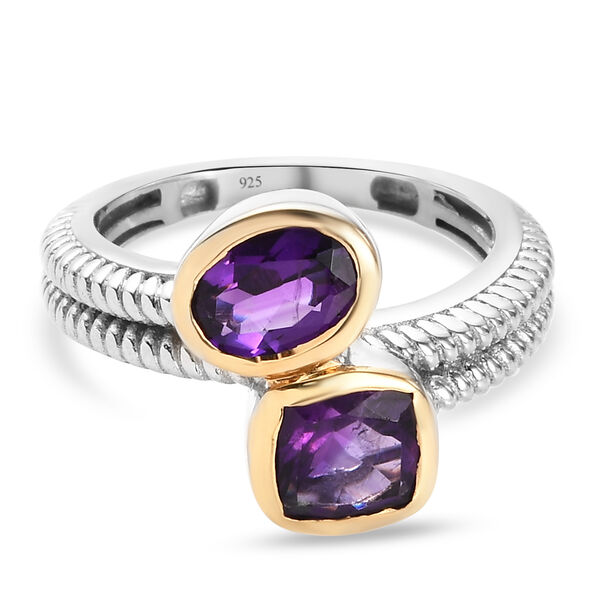 Lusaka Amethyst Bypass Ring 925 Silber Bicolor