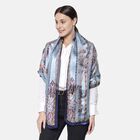 LA MAREY - 100 % natürlicher, bedruckter Maulbeerseiden-Schal in Geschenkbox, 50x165 cm, Hellblau