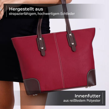 Echtleder Modische, ger&auml;umige Kontrastfarbene Tasche, 33x13x29 cm, Rot