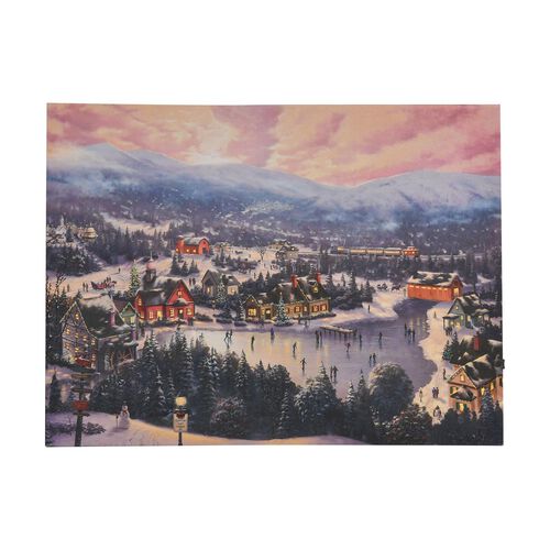 Winterlandschaft mit Schlittschuhsee - Leinwandbild mit LED-Beleuchtung, 30x40x1,8 cm image number 0