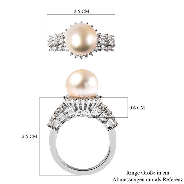 Goldener Südsee Perle und Zirkon-Ring in Silber image number 6