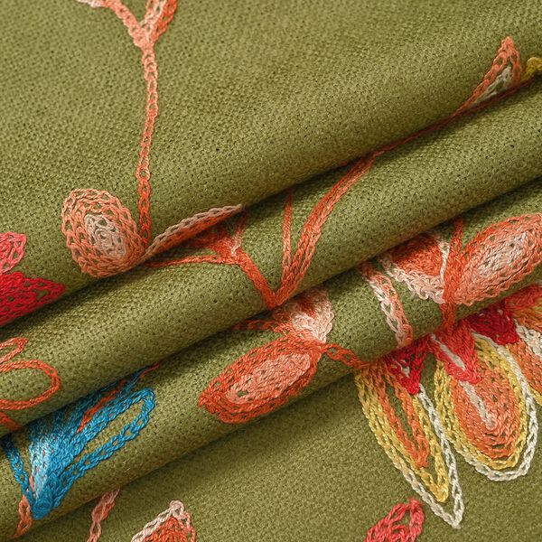 Bestickter Schal mit Fransen, Dunkelgrün image number 5