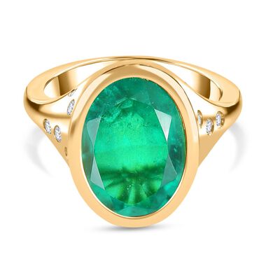 Smaragd-Quarz Triplette, Weißer Zirkon Ring 925 Silber Gelbgold Vermeil (Größe 17.00) ca. 6,81 ct