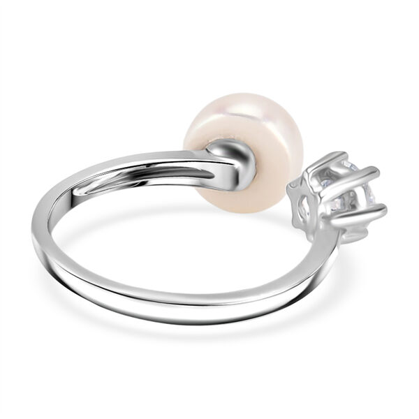 Wei&szlig;e S&uuml;&szlig;wasser Perle, Wei&szlig;er Zirkonia Ring Nickelfreies Messing, Flexibles (Gr&ouml;&szlig;e 16.00-18.00) image number 5