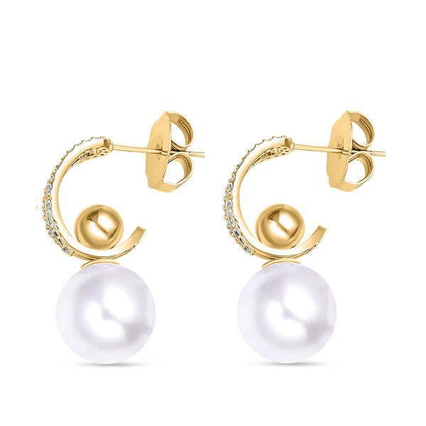 Wei&szlig;e Muschelkernperlen und Zirkonia-Ohrringe, Messing ca. 0.10 ct image number 3